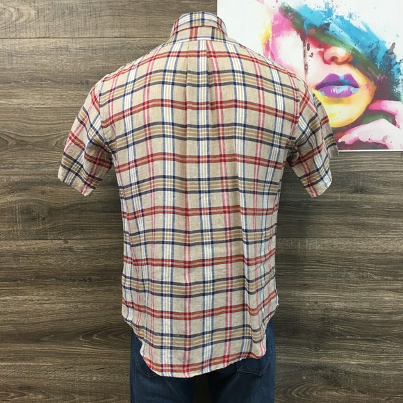 Brooks Brothers Regent Short Sleeve Plaid Irish Linen Button‎ Down Shirt Men L - Picture 4 of 7